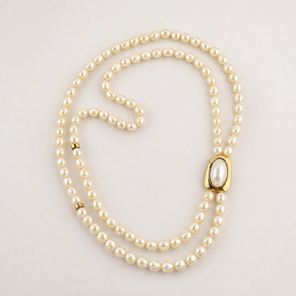 Trifari Kunio Matsumoto Faux Baroque Pearl Double Strand Gold Pendant Necklace - Picture 8 of 8